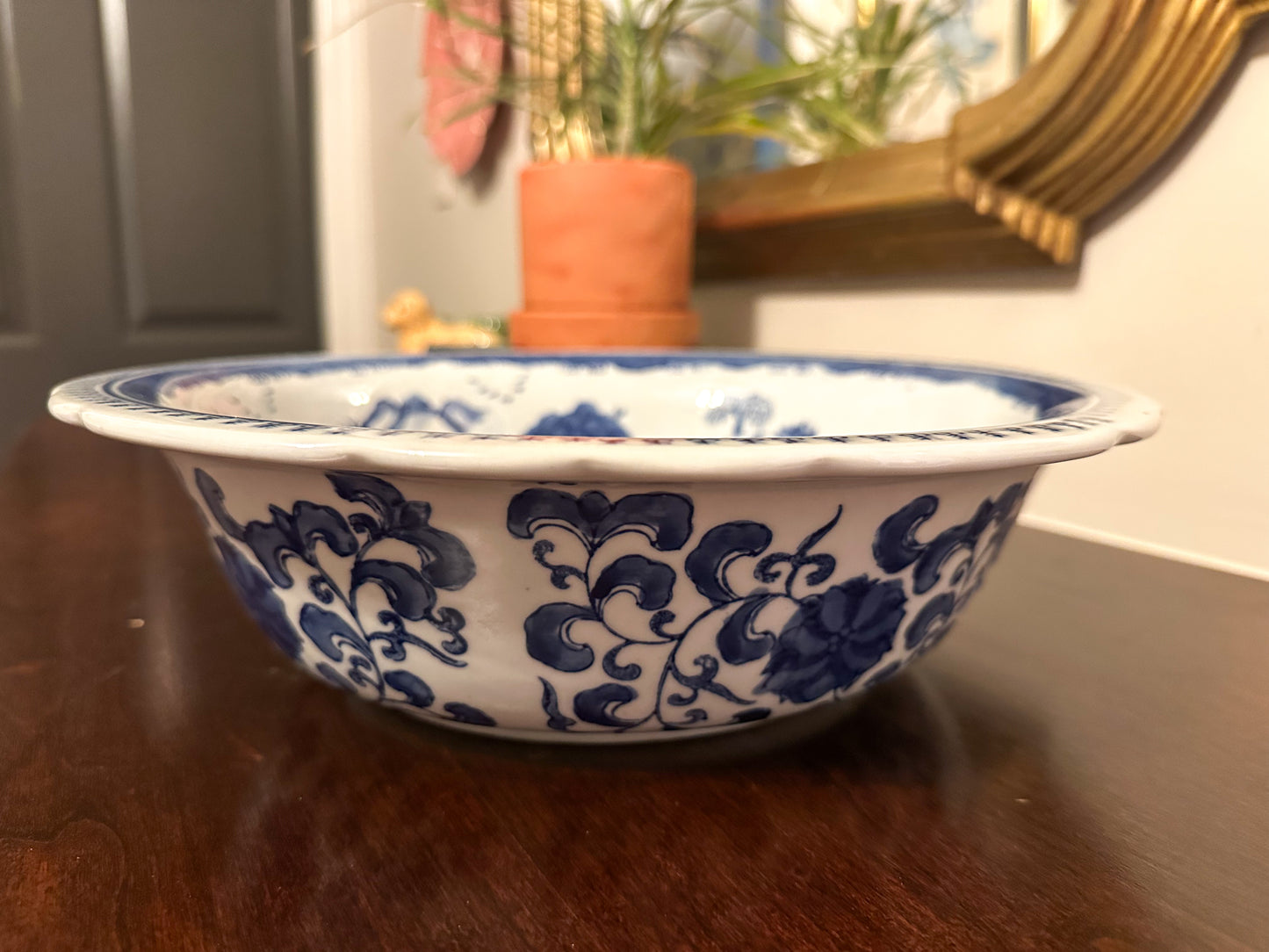Large Blue & White Chinoiserie Bowl