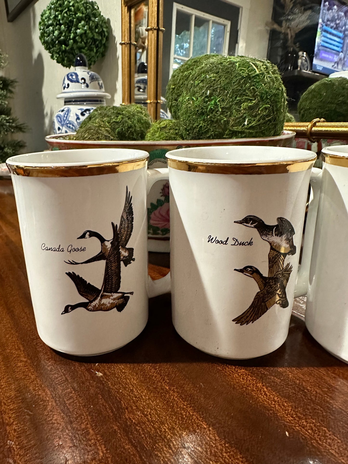 Gold-Rimmed Bird Mugs