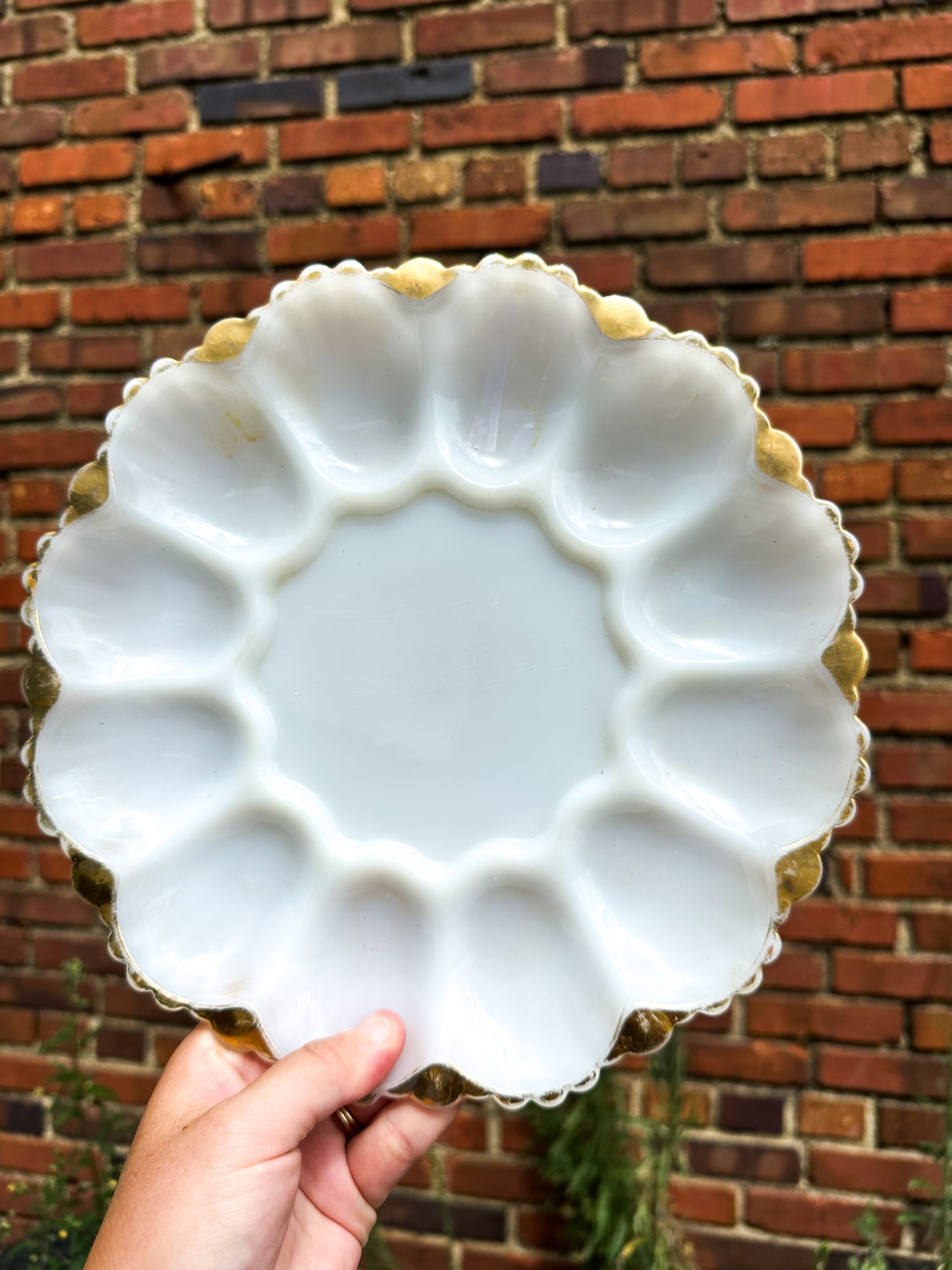 Gold Rimmed Milk Glass Egg Plate