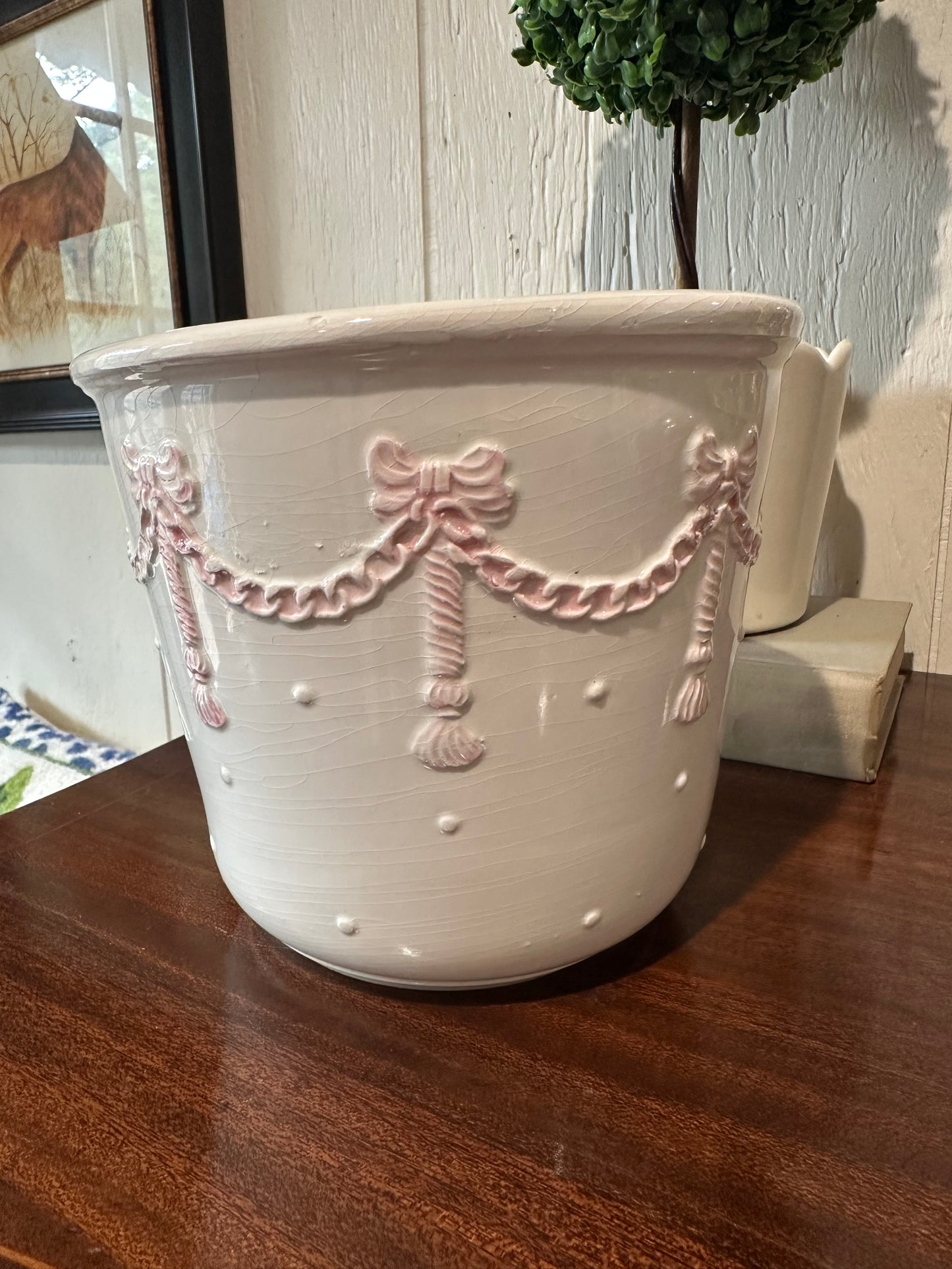 Pink & White Bow Planter