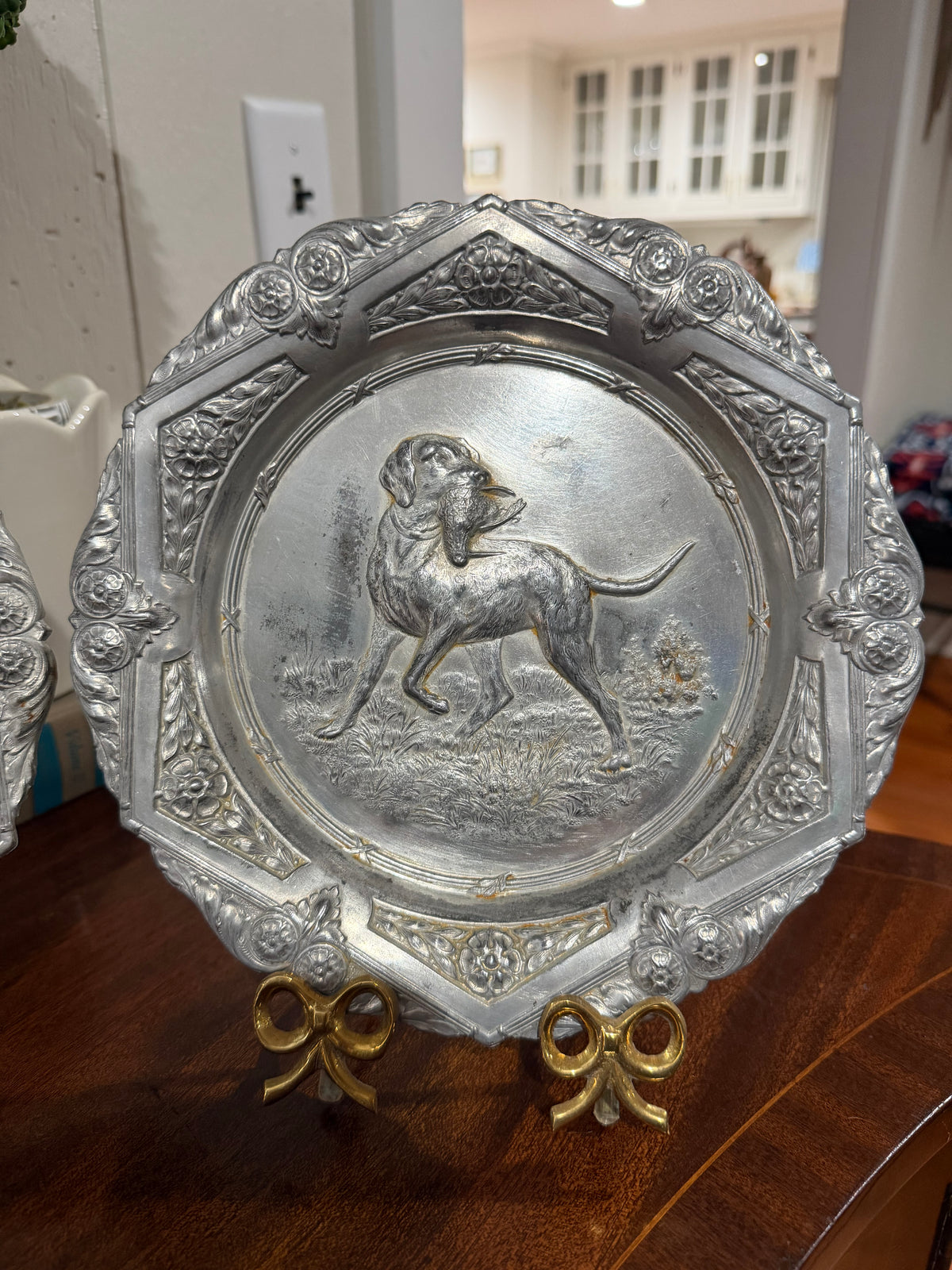 Pewter Hunting Dog Dishes
