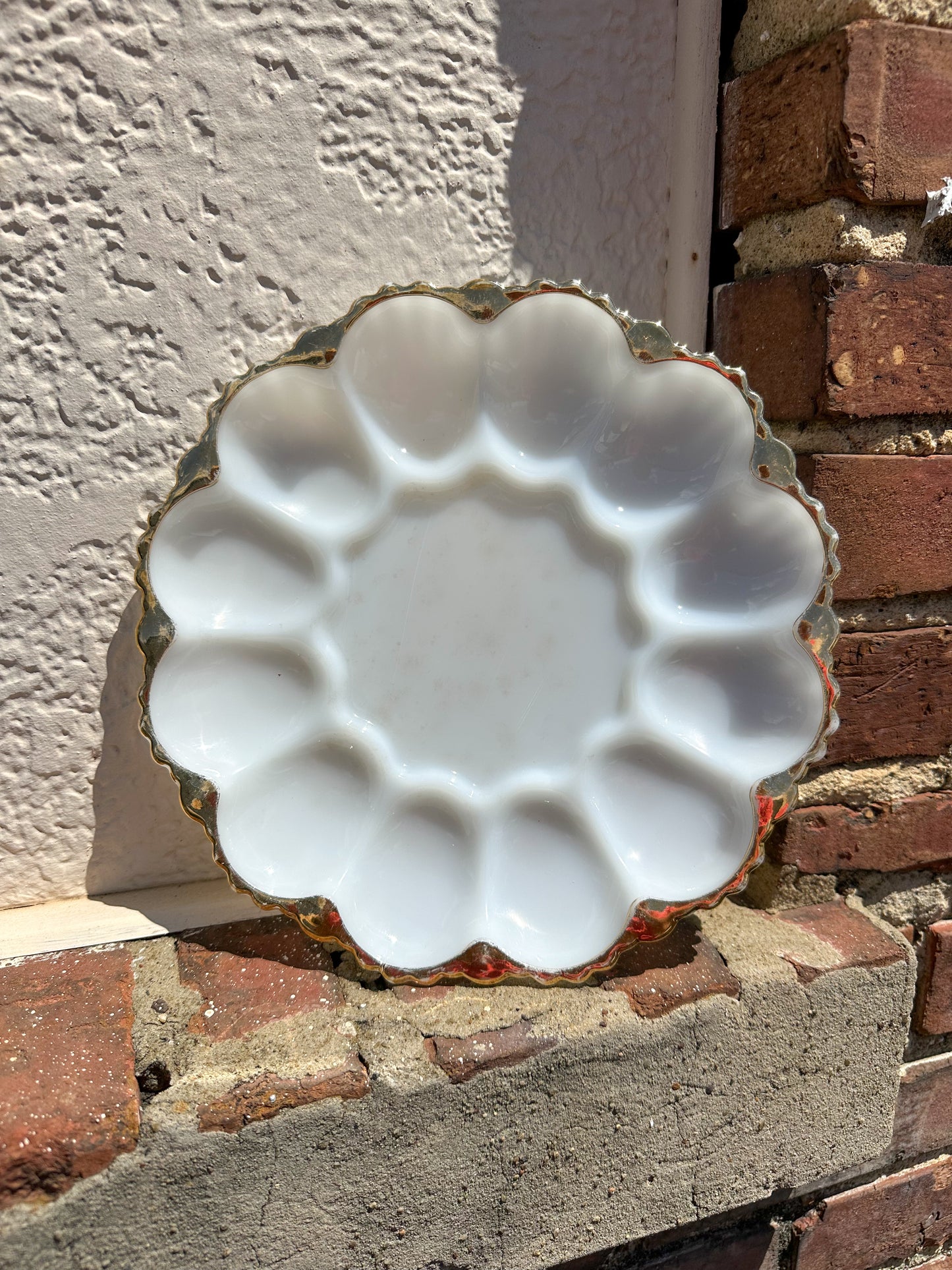 Gold-Rimmed Milk Glass Egg Plate