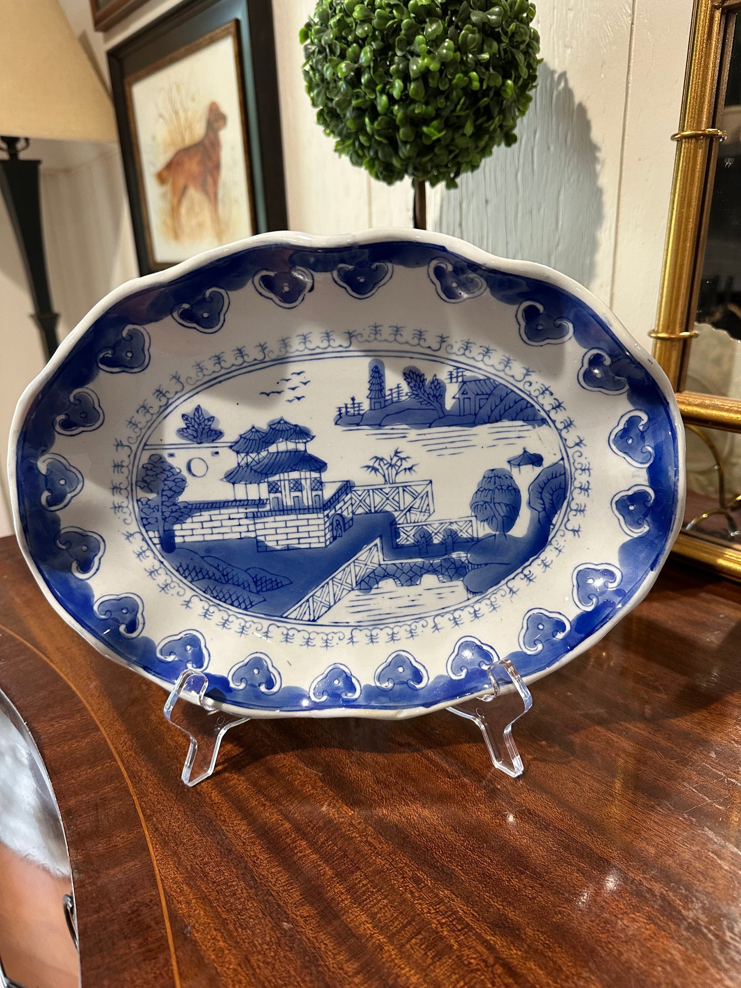 Ruffled Blue Pagoda Platter