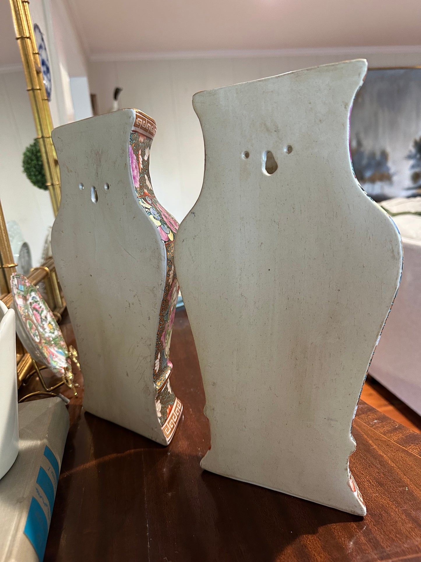 Pair of Famille Rose Pocket Vases