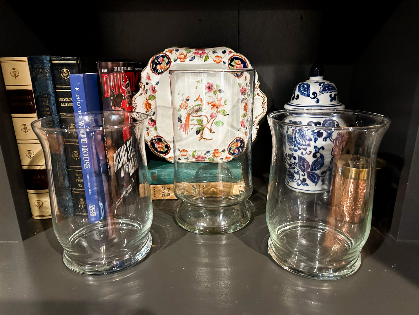 Footed Hurricane Vases Set of 3