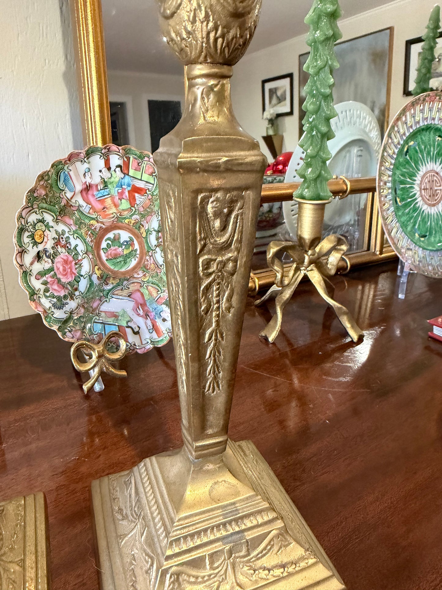 Brass Candlestick Pair with Bows
