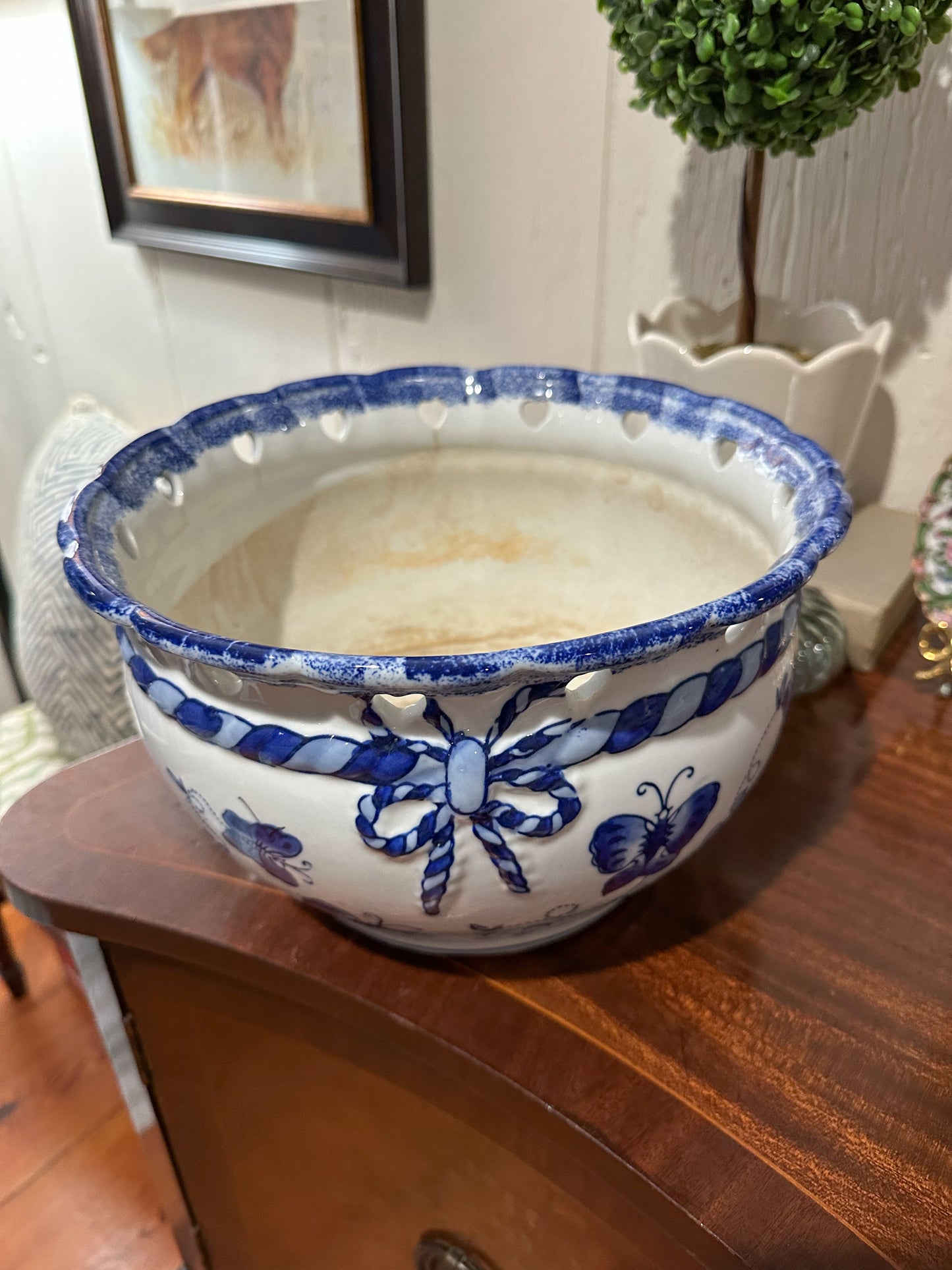 Blue & White Bow Planter