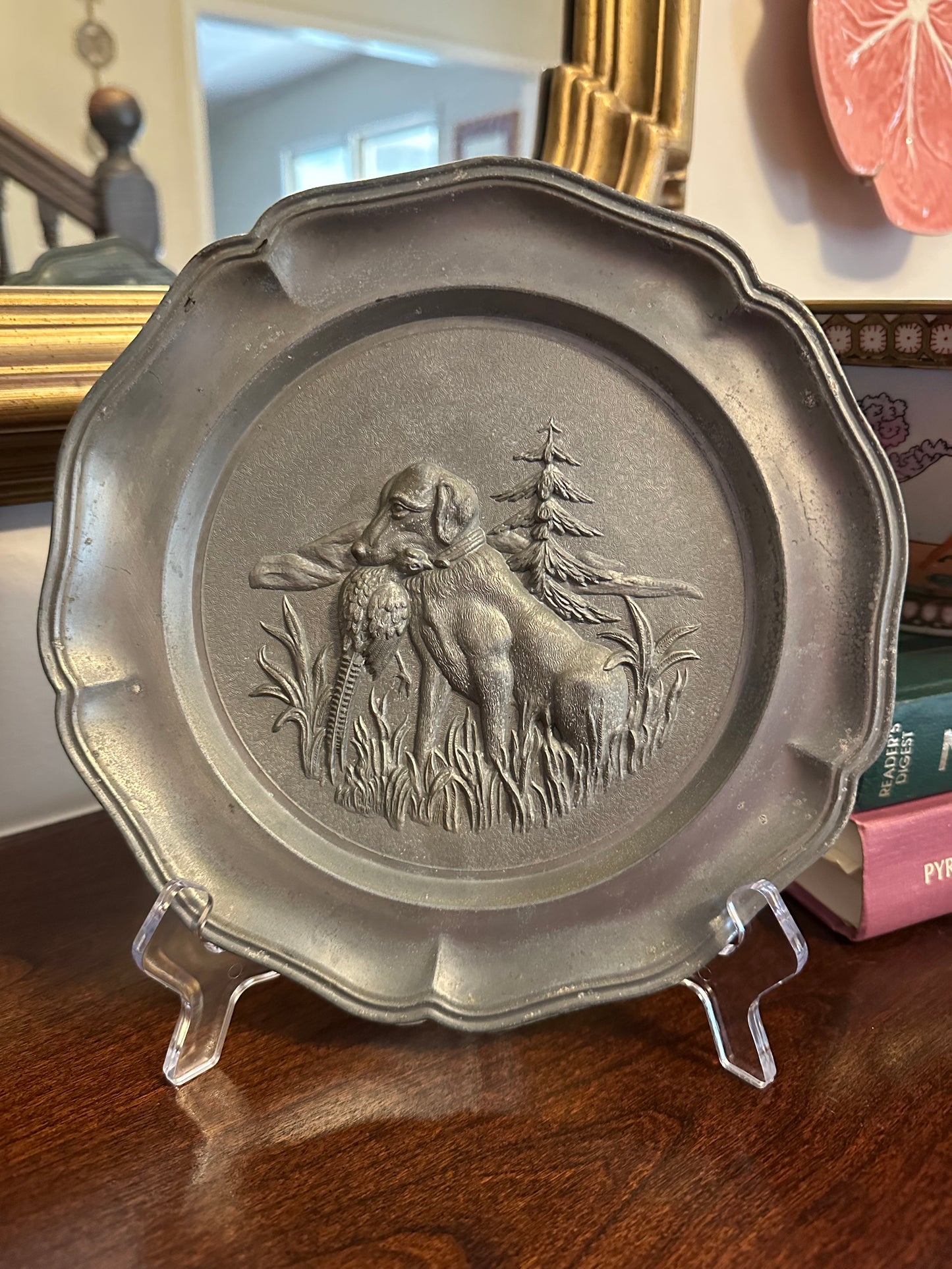 Pewter Hunting Dog Plate