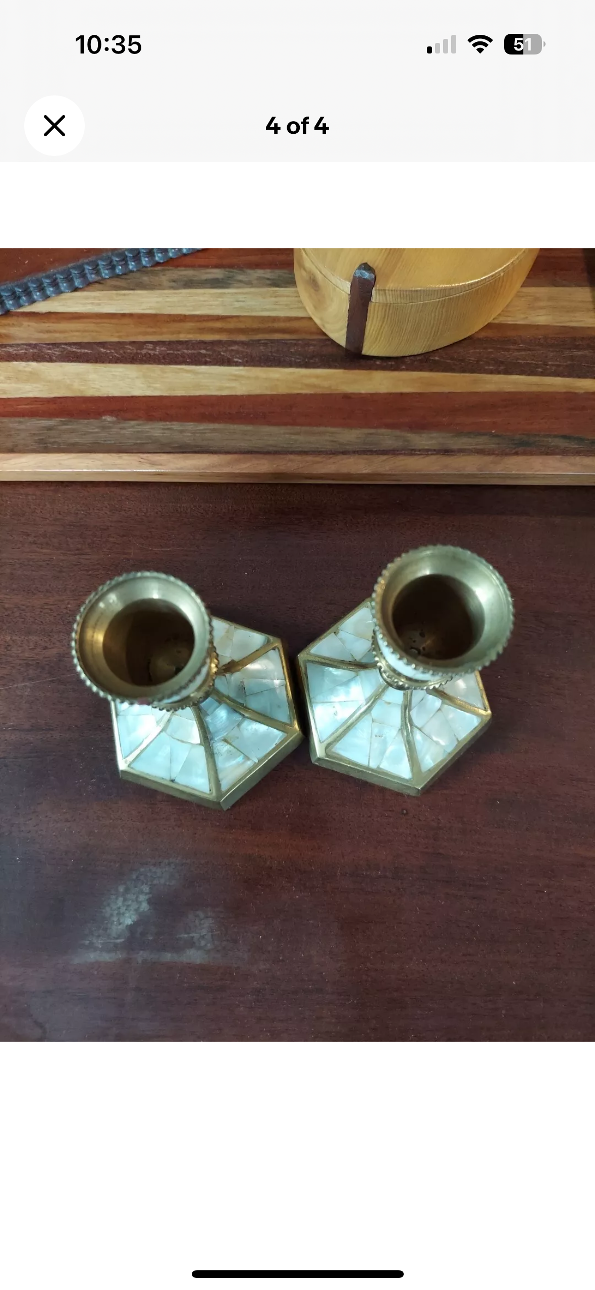 Brass & Mother of Pearl Candlestick Holder Set