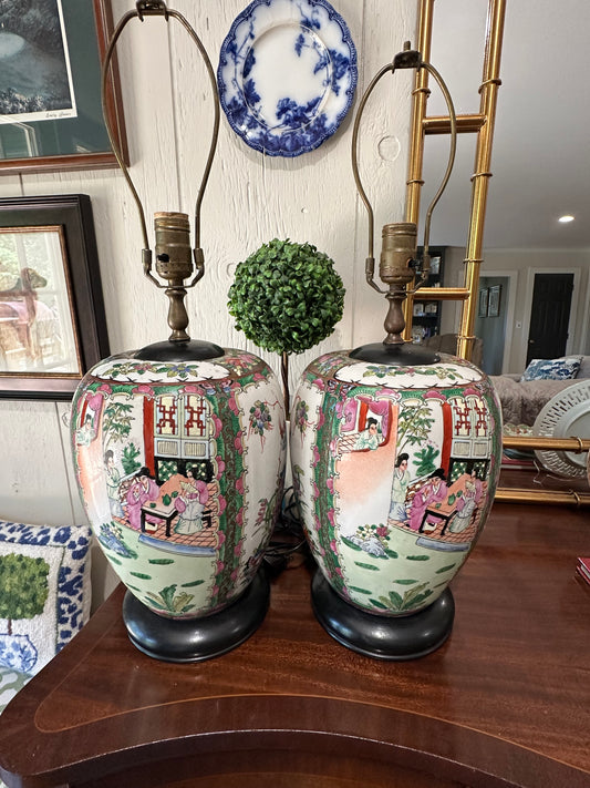Rose Medallion Lamp Pair