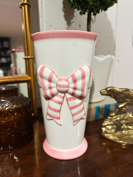 Pink Striped Bow Vase