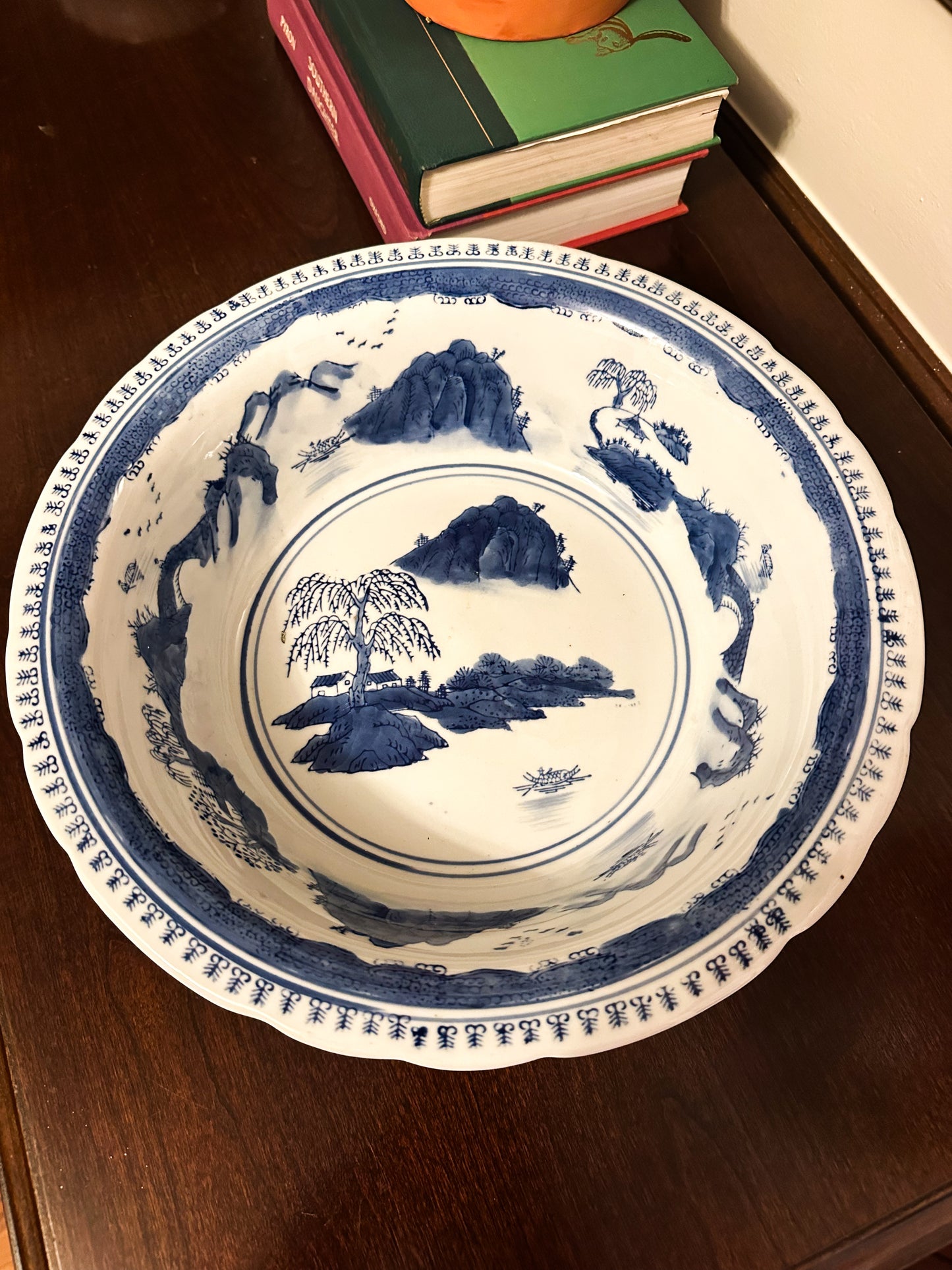 Large Blue & White Chinoiserie Bowl