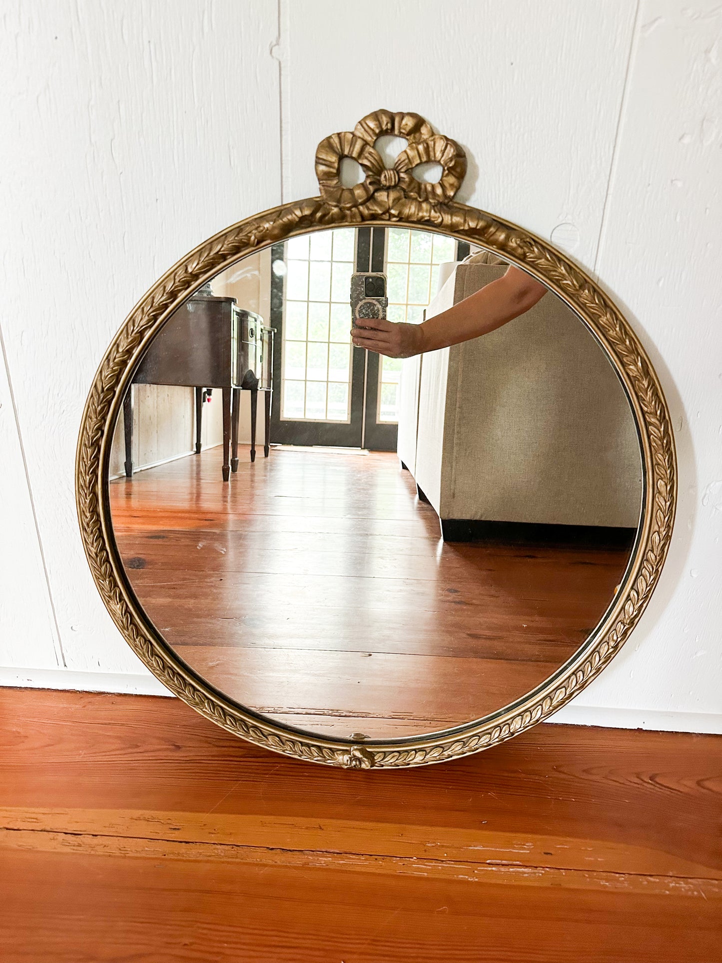 Brass Bow Round Mirror