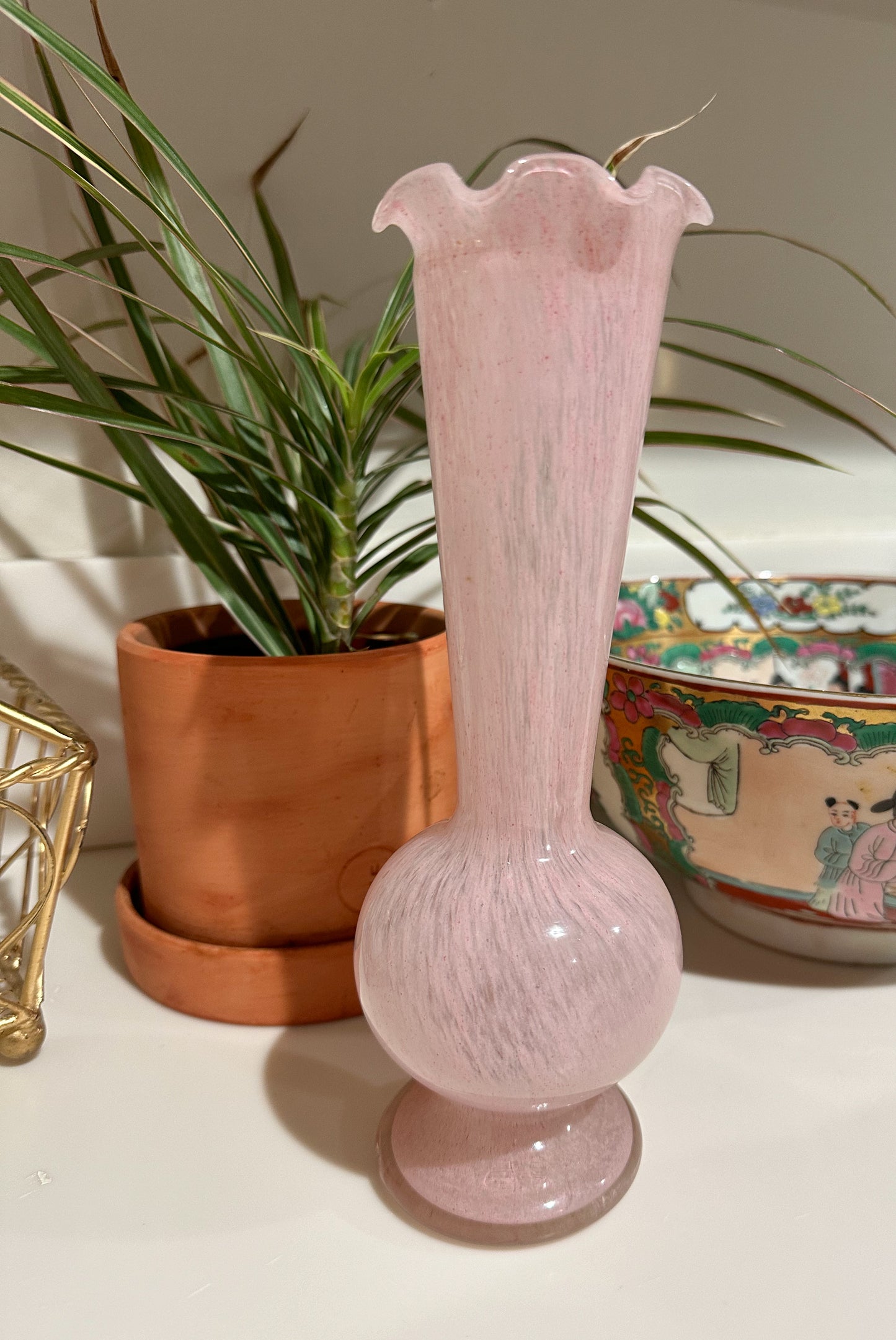 Pink Glass Fluted Vase