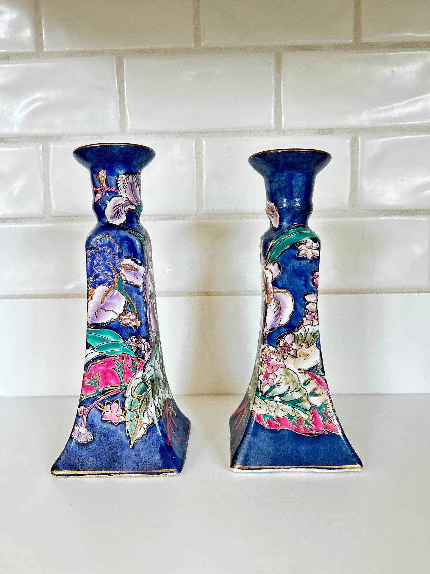 Royal Blue Candlestick Holder Pair