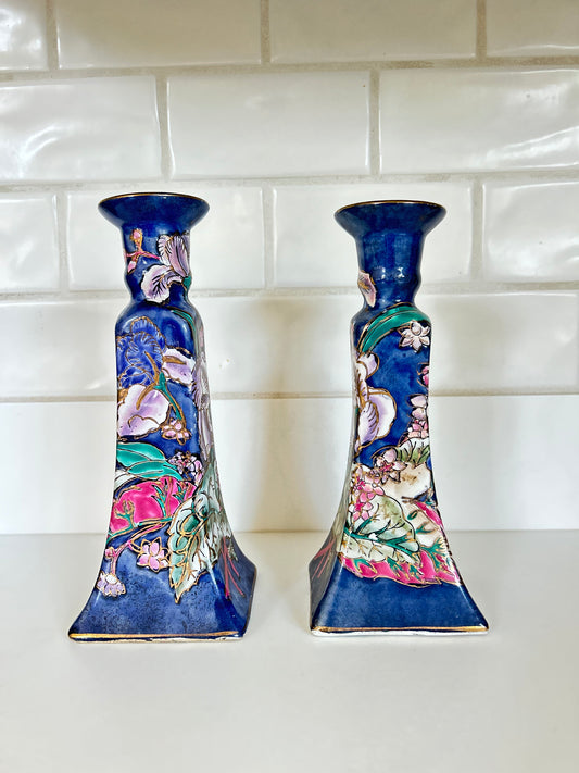 Royal Blue Candlestick Holder Pair