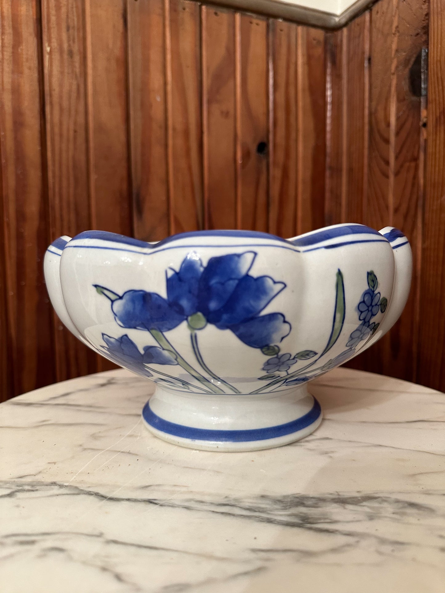 Green & Blue Floral Pedestal Bowl