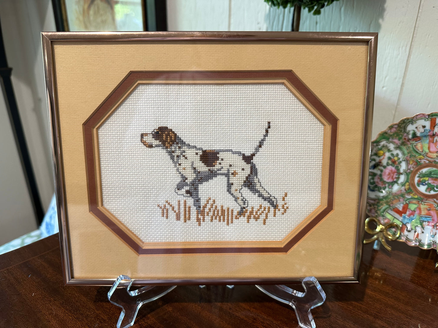 Framed Pointer Dog Needlepoint