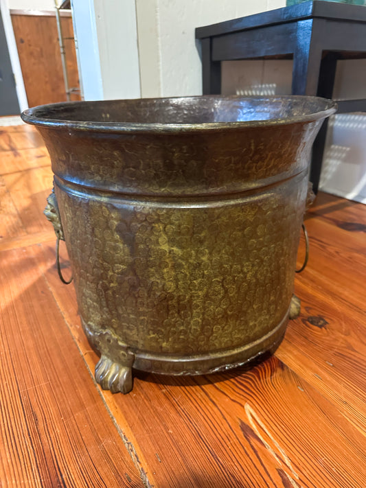 Huge Brass Lion Head Handled Planter