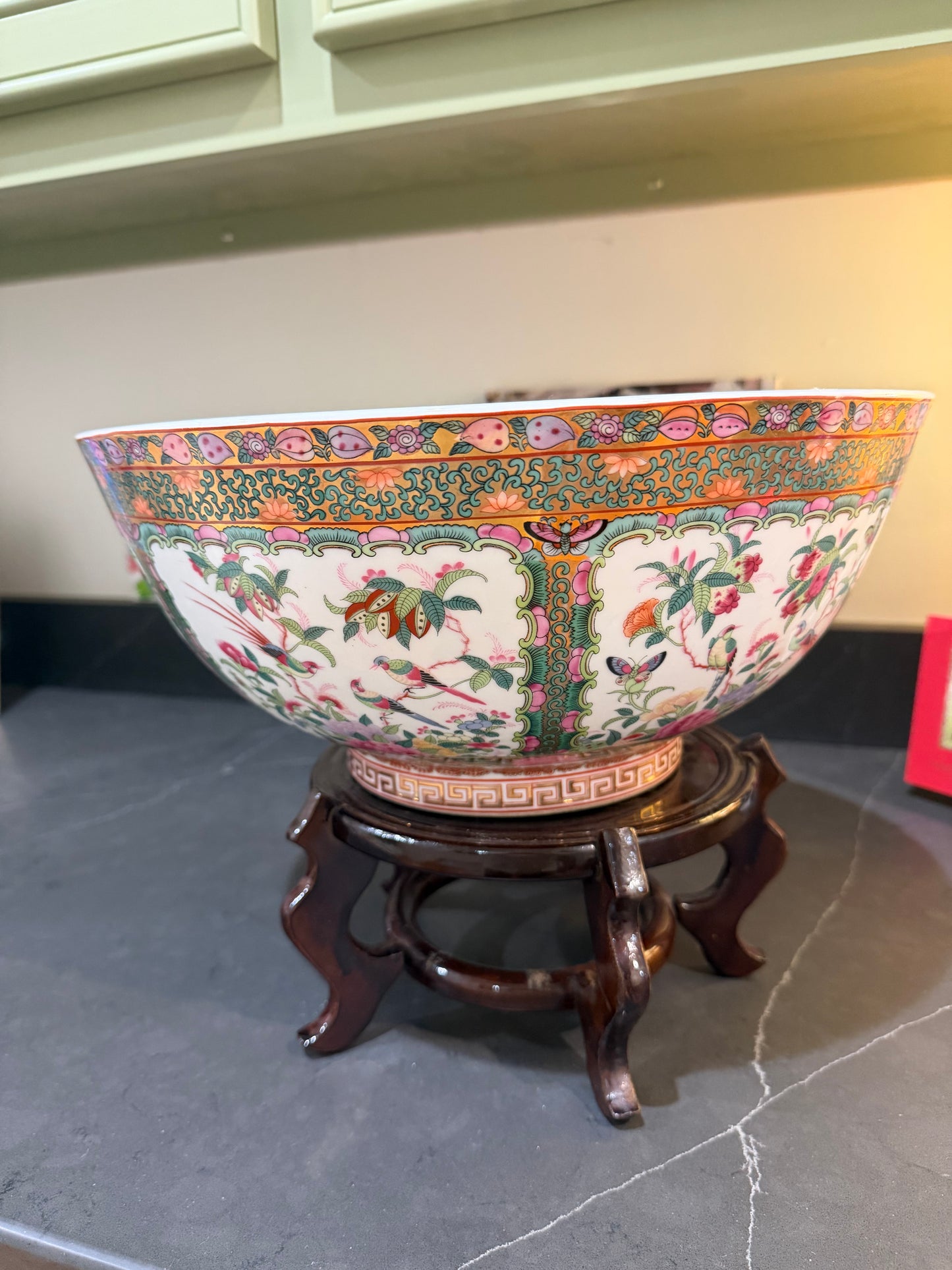 14 Inch Rose Medallion Bowl + Stand