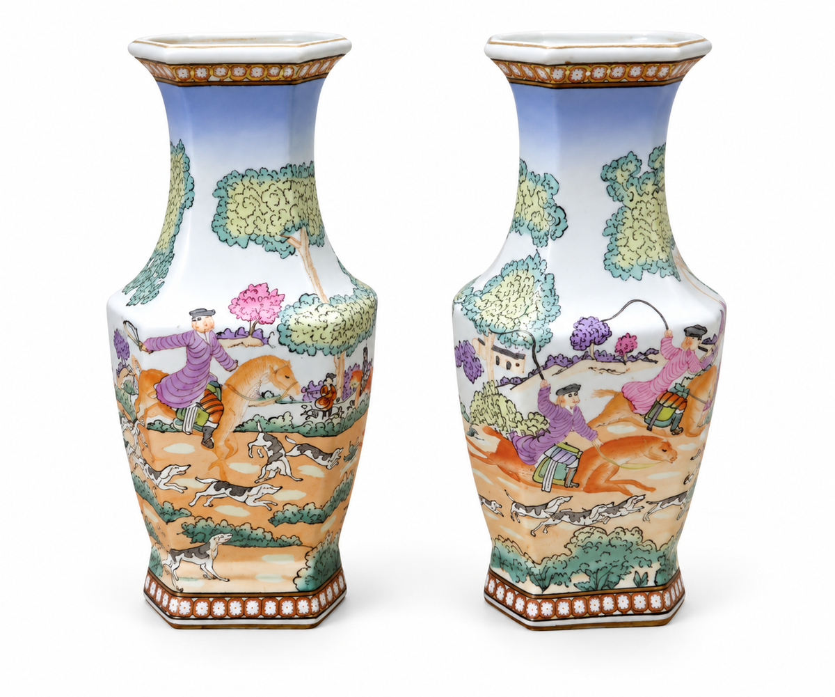 Pair of Hunt Scene Vases