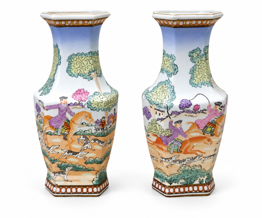 Pair of Hunt Scene Vases