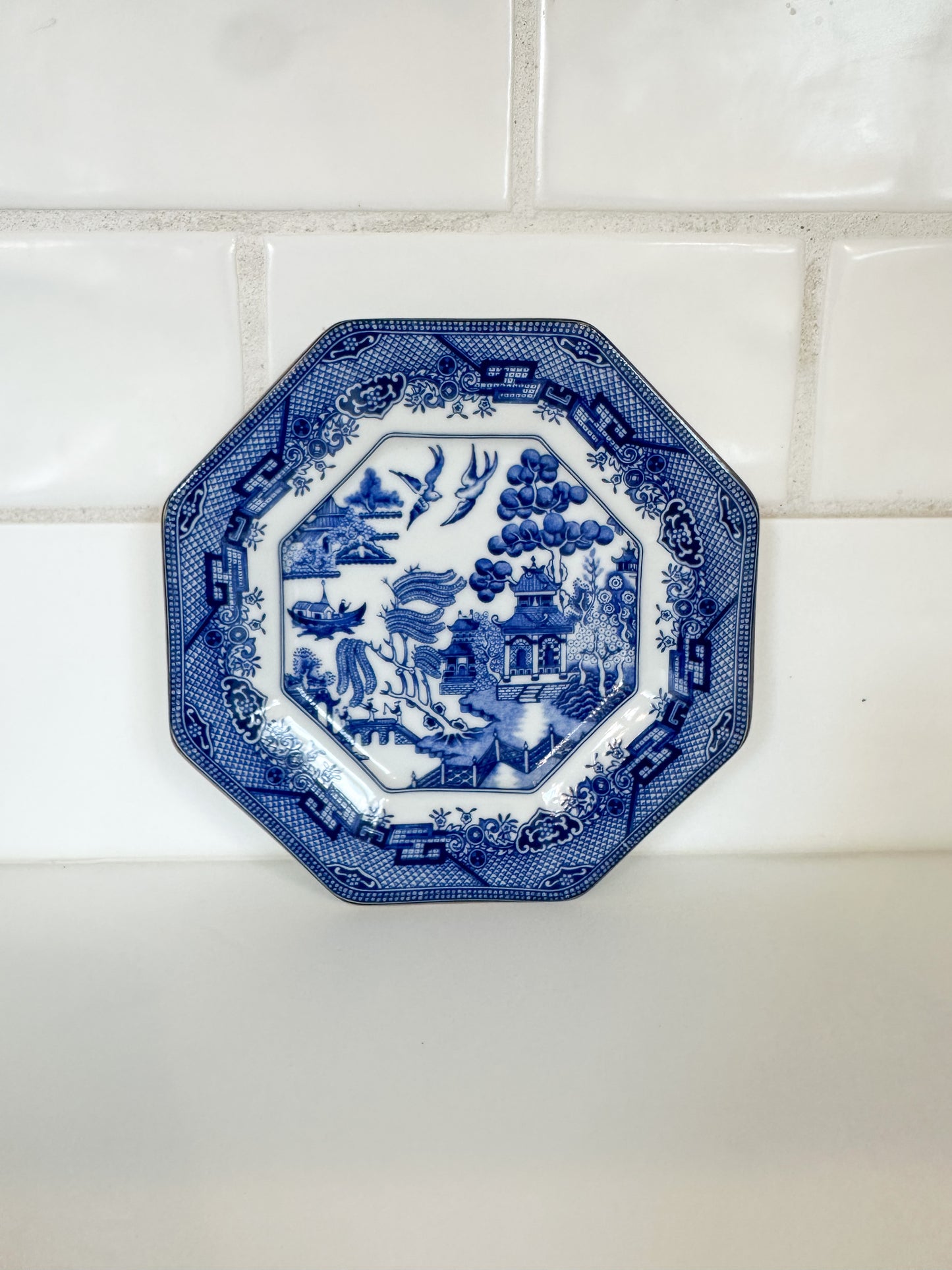 Small Octagon Blue Willow Plate (Repaired)