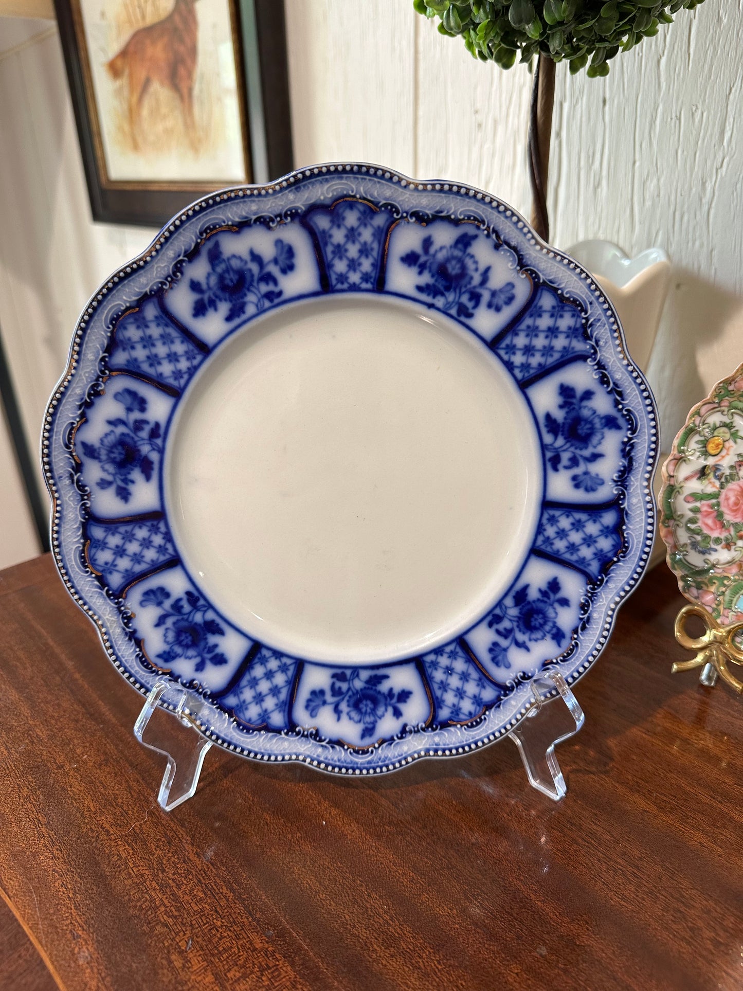 Scalloped Flow Blue Plate with Florals