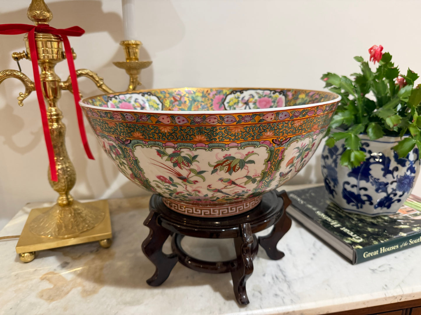 14 Inch Rose Medallion Bowl + Stand