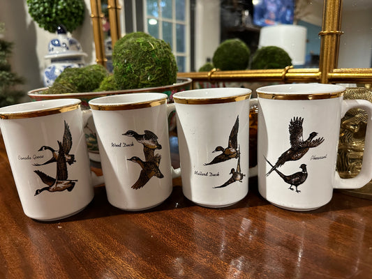 Gold-Rimmed Bird Mugs