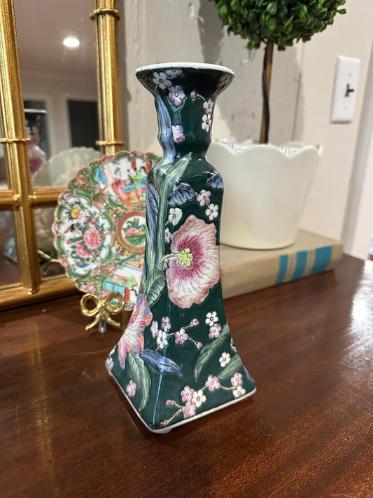 Teal Floral Candlestick