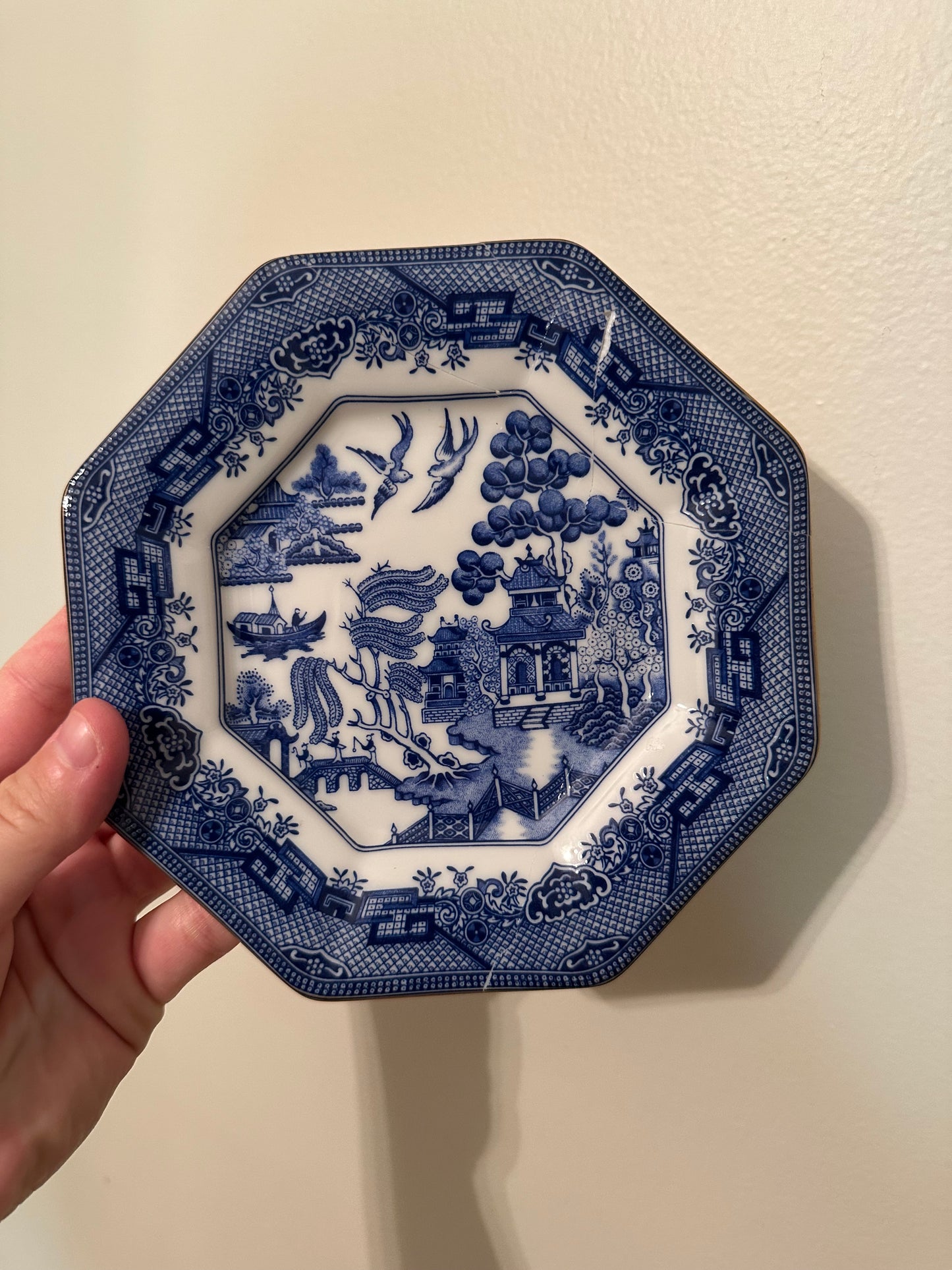 Small Octagon Blue Willow Plate (Repaired)