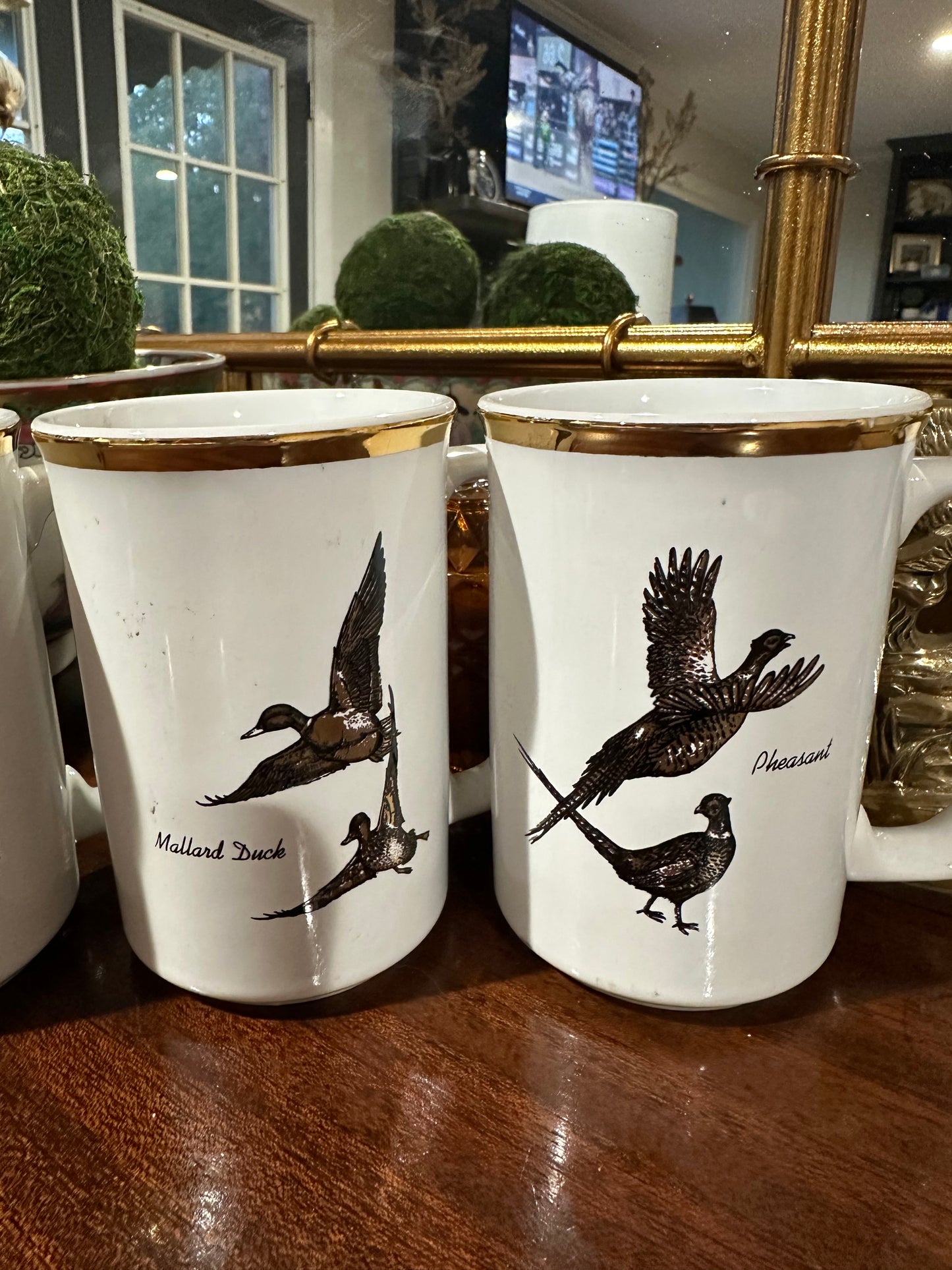 Gold-Rimmed Bird Mugs