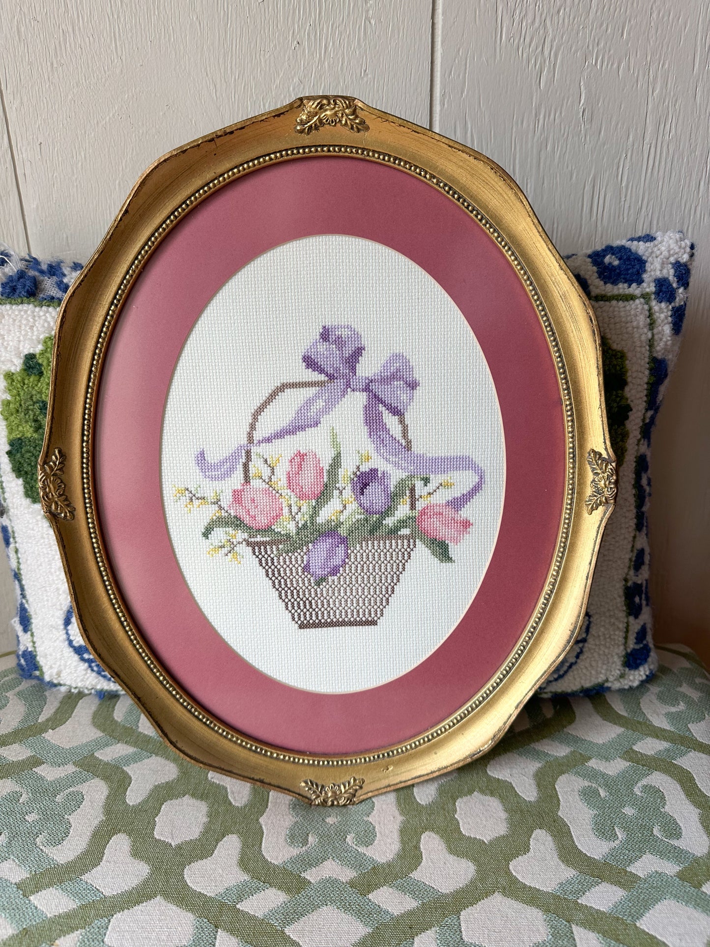Flower Basket Framed Needlepoint