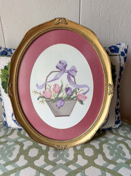 Flower Basket Framed Needlepoint
