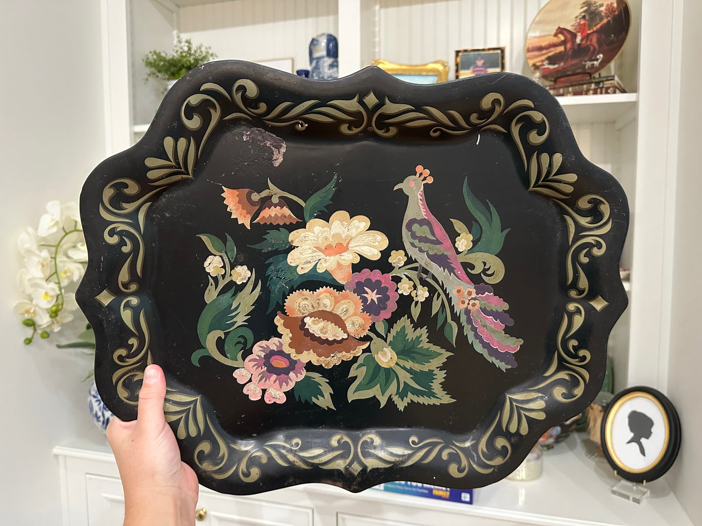 Black Floral Metal Tray