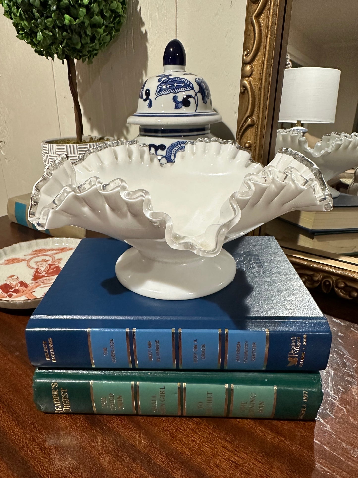 White Ruffled Fenton Dish