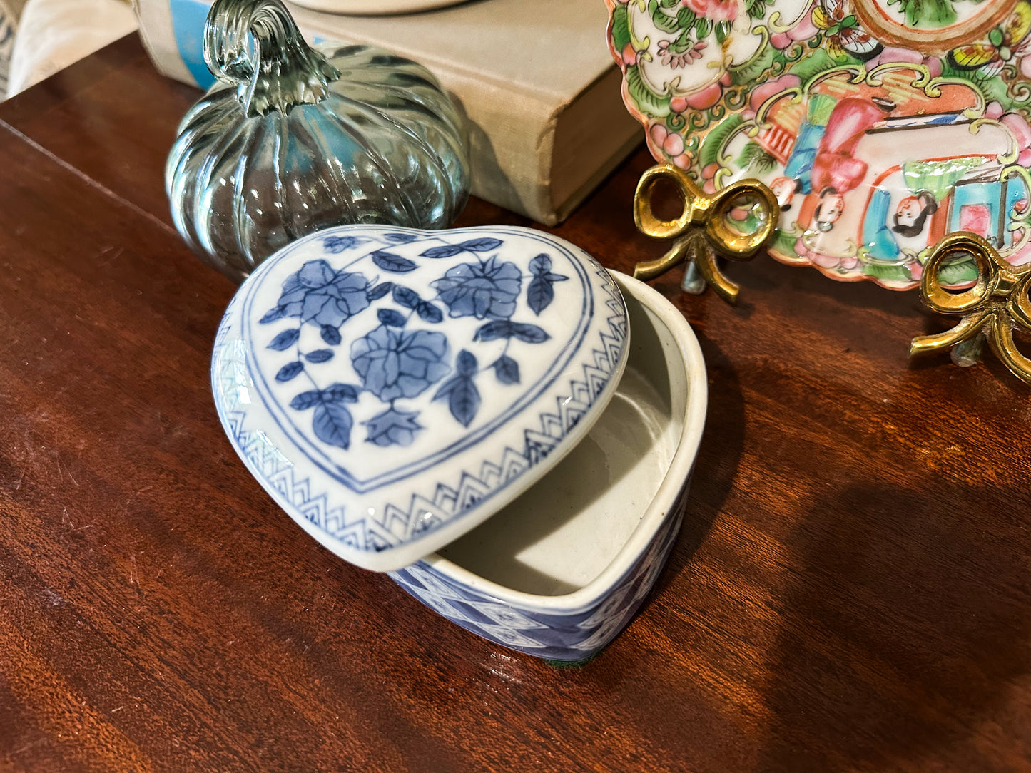 Blue & White Heart Trinket Box