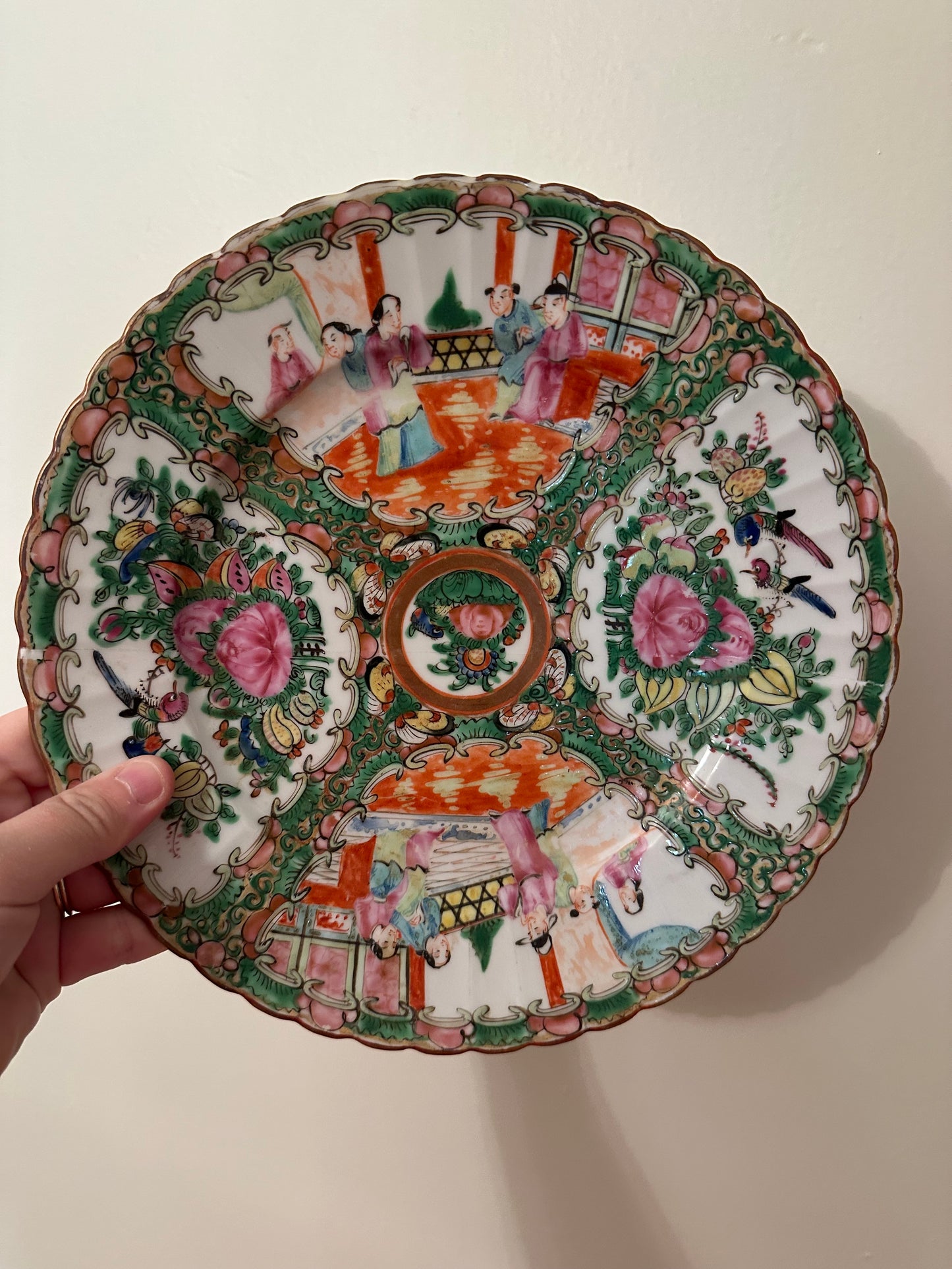 Rose Medallion Scalloped Plate (REPAIRED)