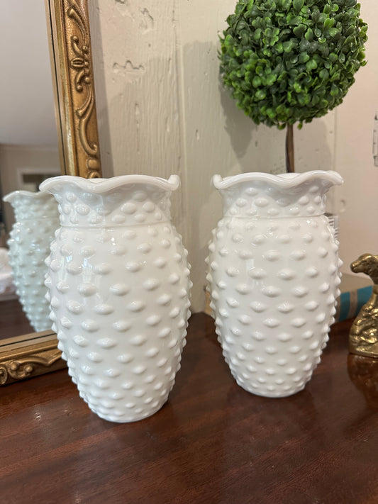 Matching Hobnail Milk Glass Vases
