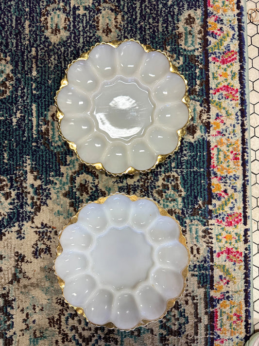 Milk Glass Egg Plate Pair