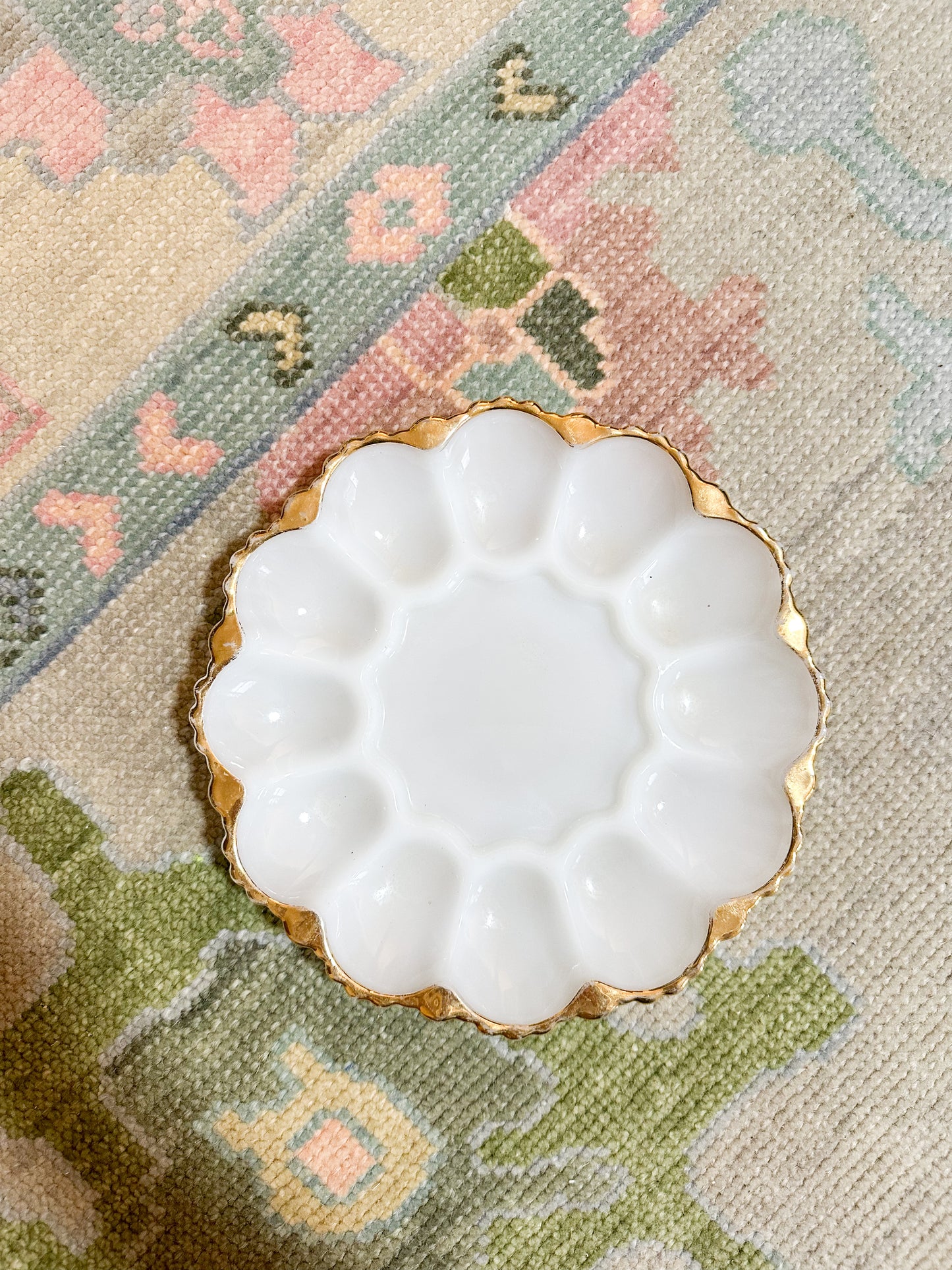 Gold-Rimmed Milk Glass Egg Plate