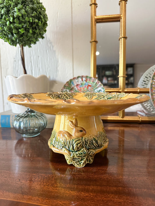 Majolica Fall Bunny Cake Stand