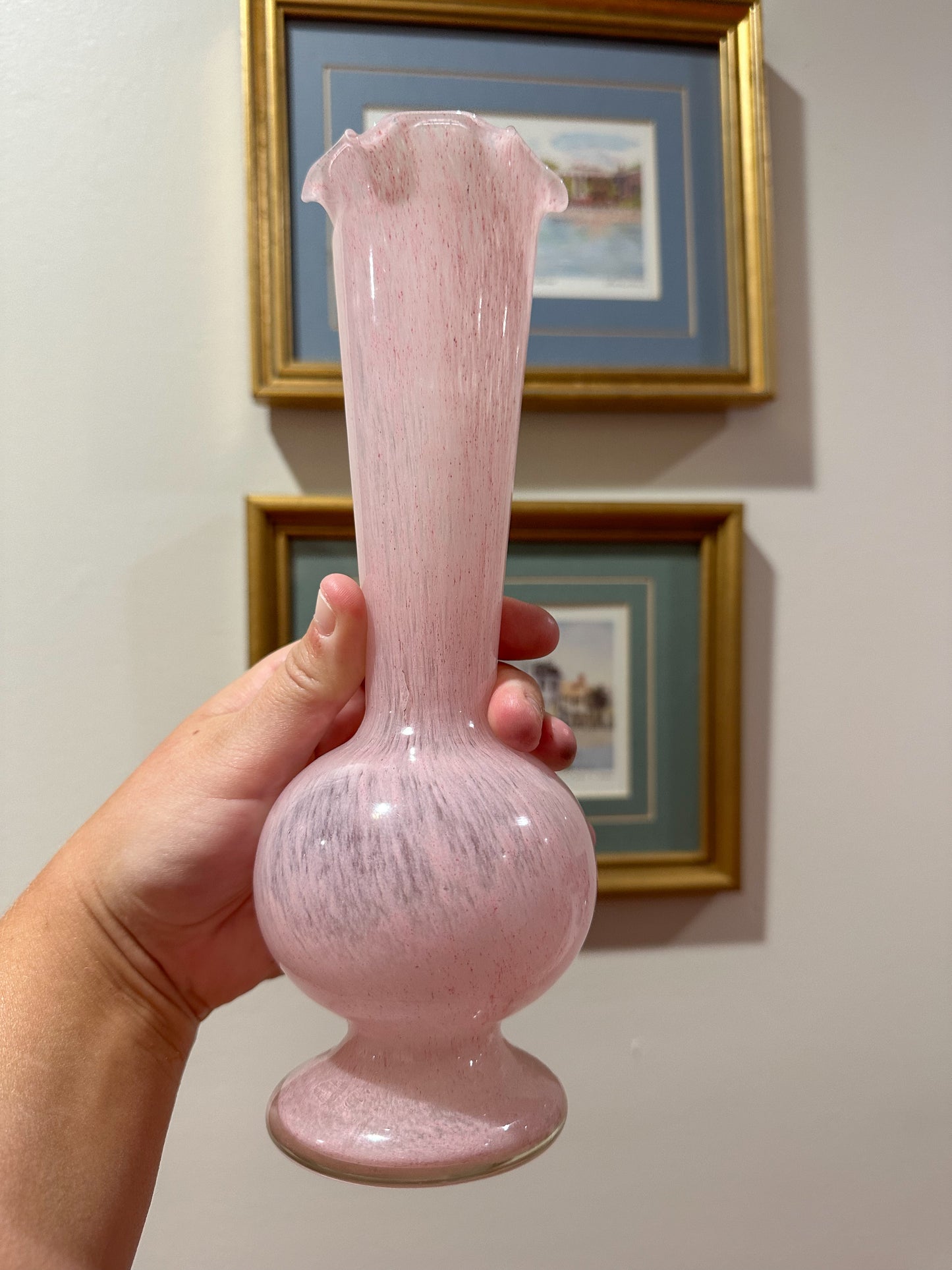 Pink Glass Fluted Vase