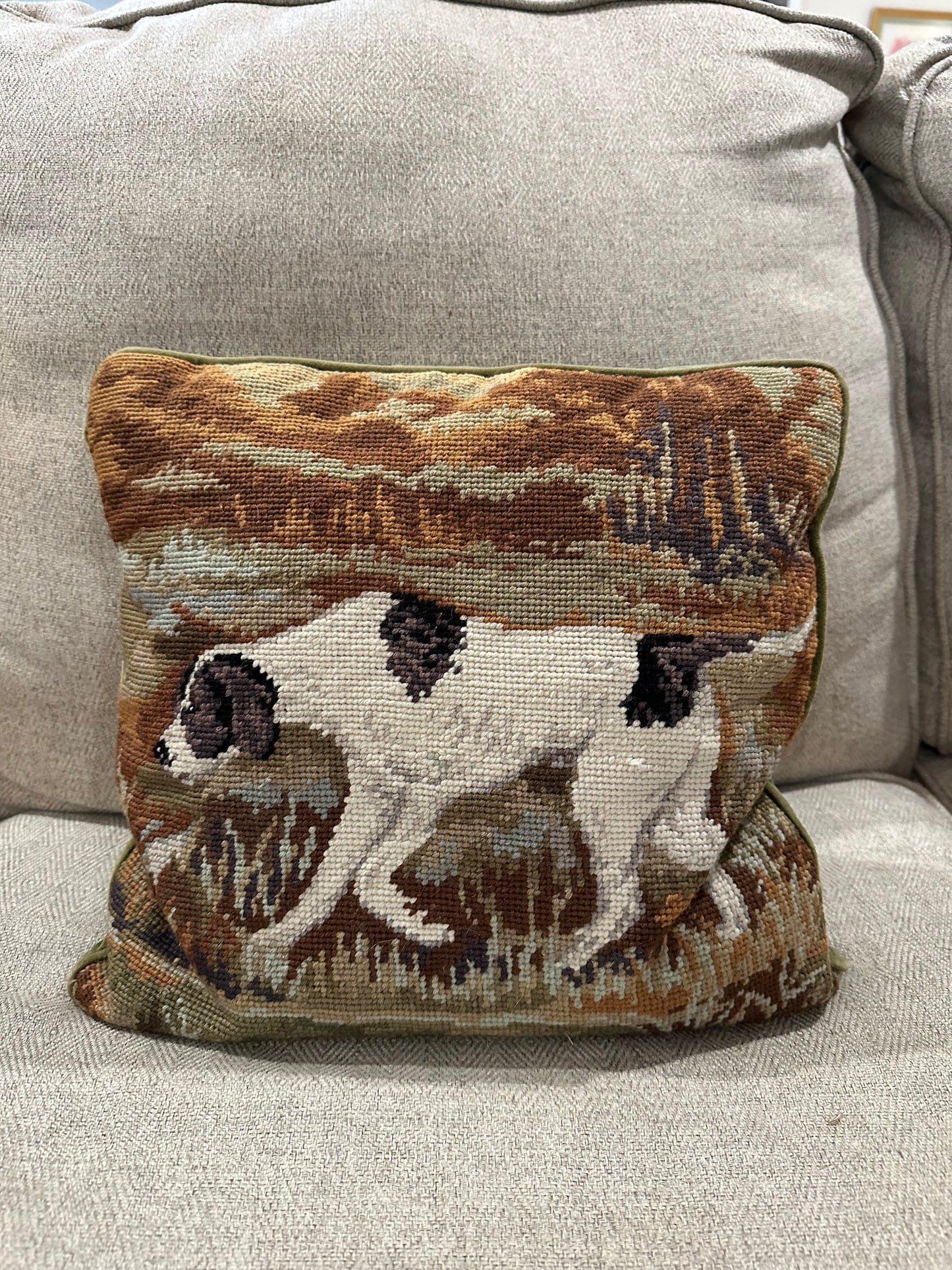 Needlepoint Hunting Dog Pillow