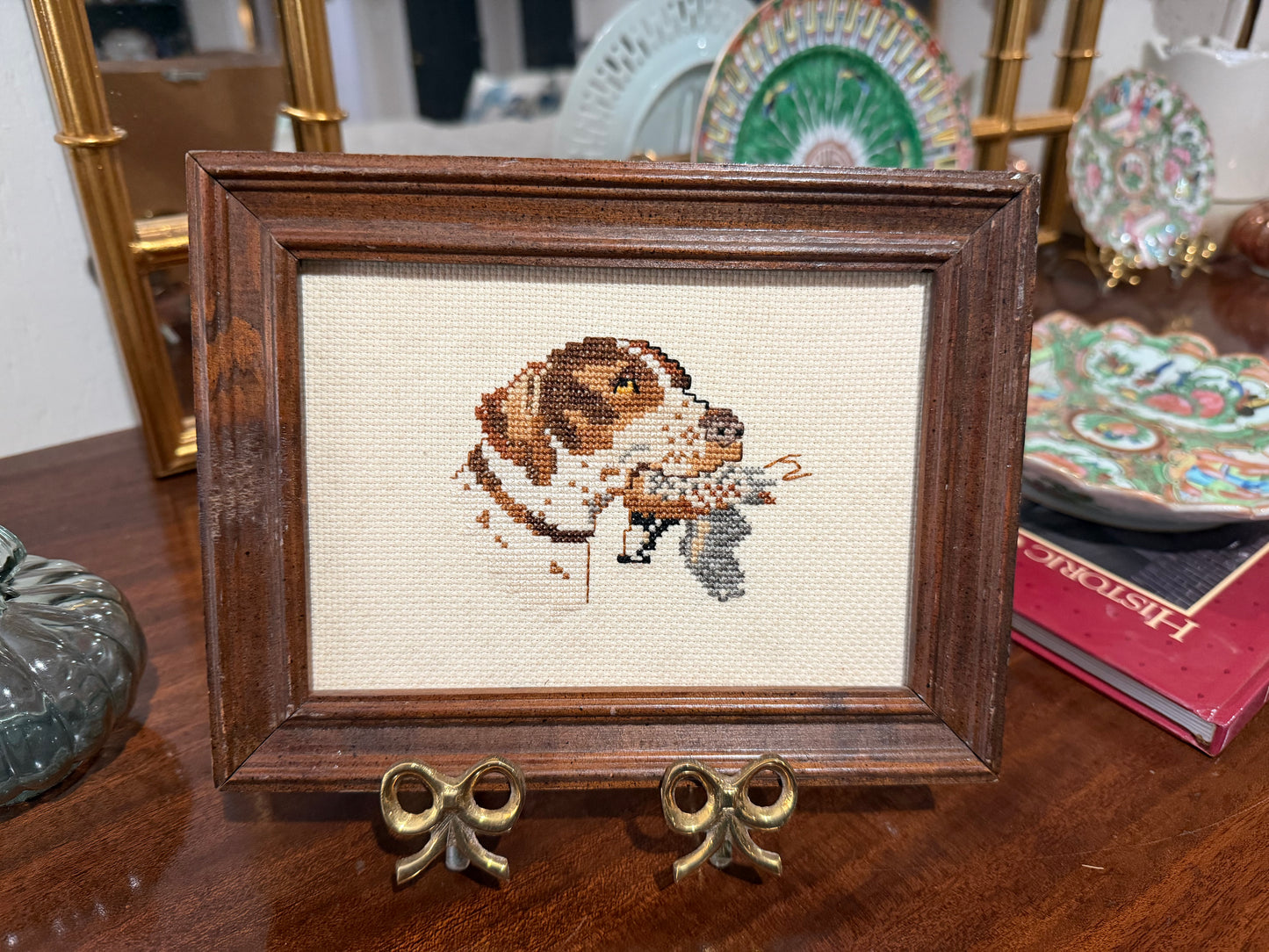Framed Hunting Dog Cross Stitch