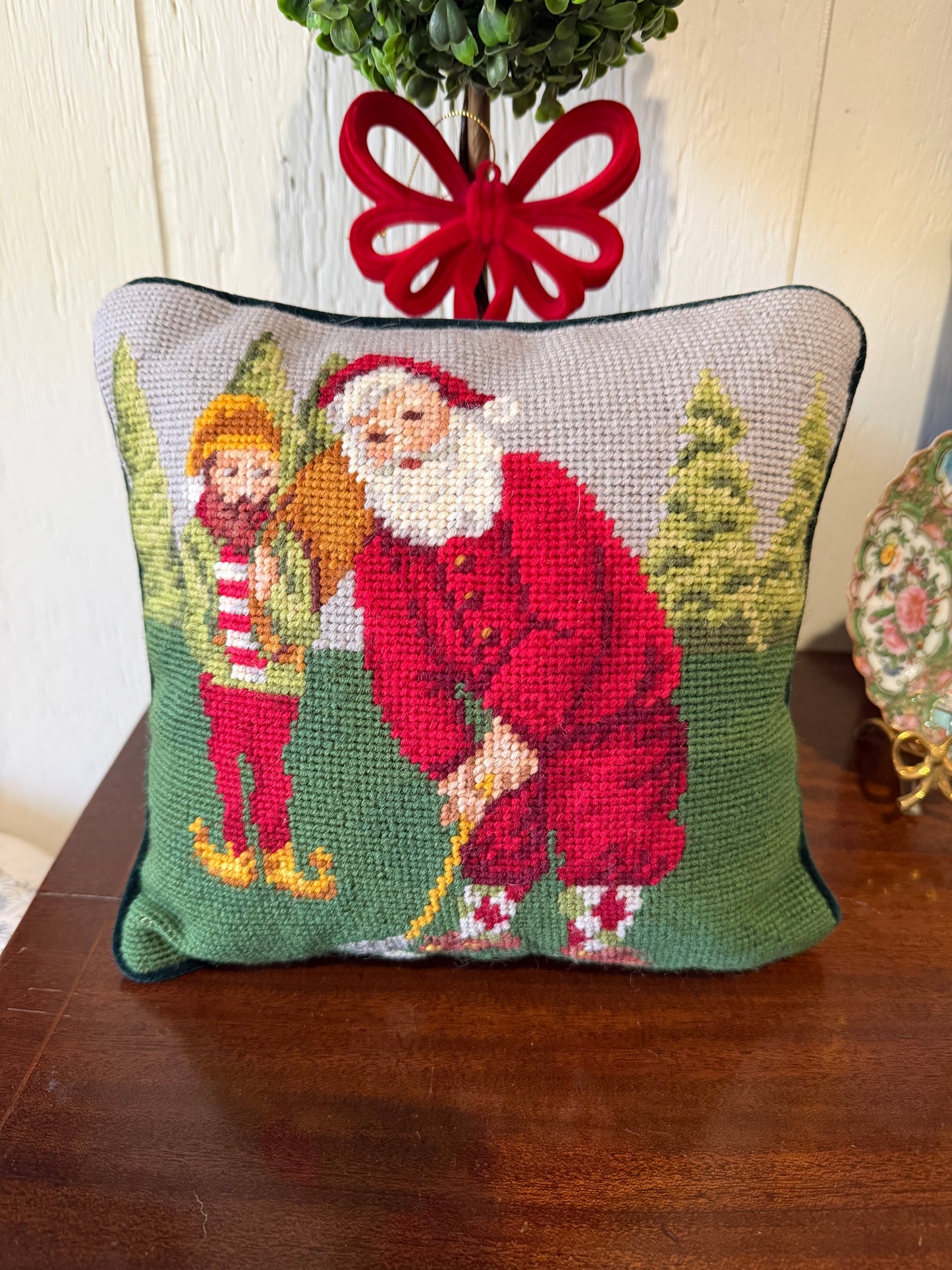 Golfing Santa Needlepoint Pillow