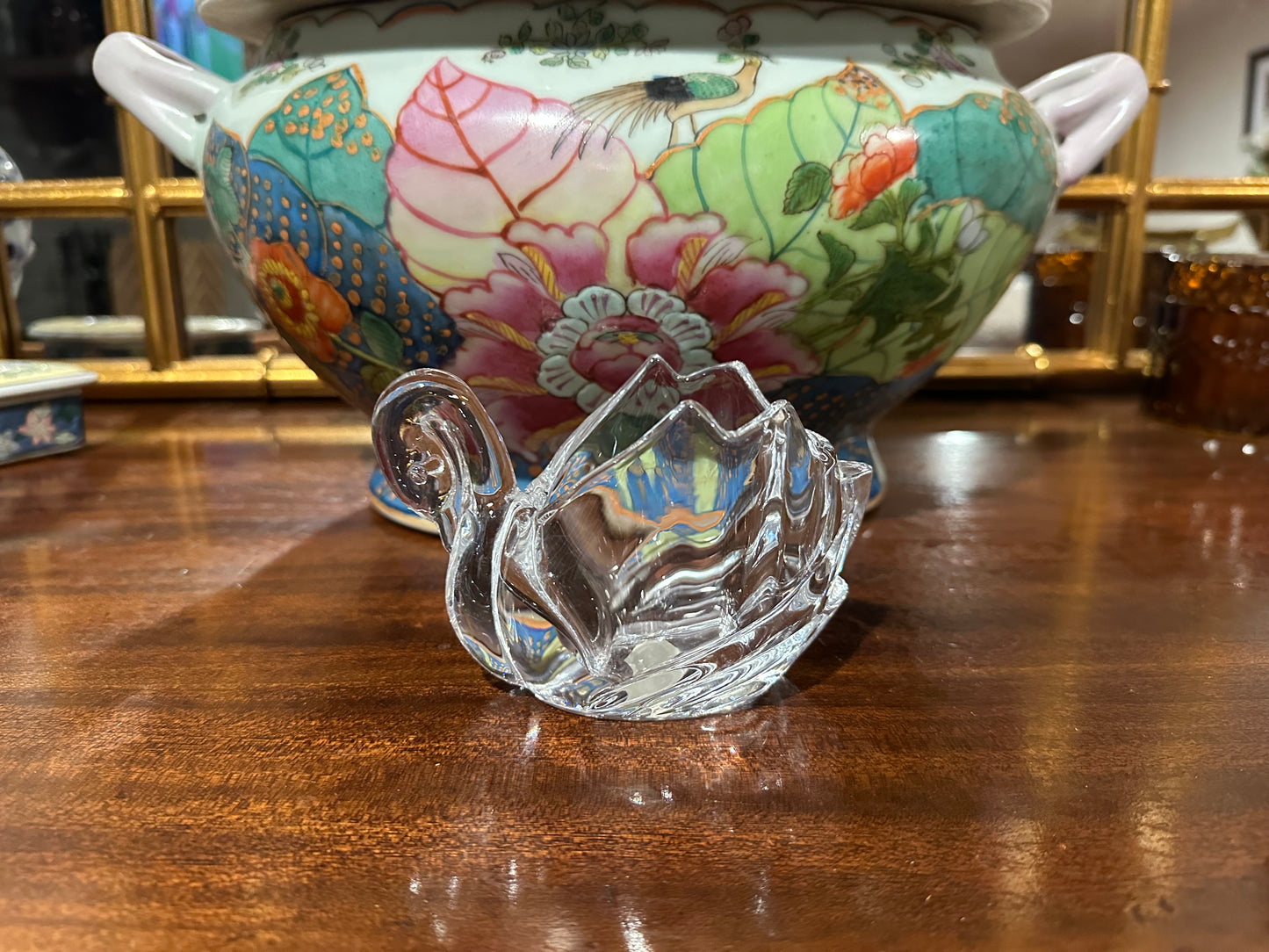 Crystal Swan Tea Light/Match Holder