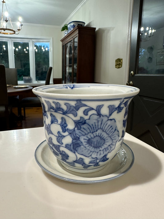 Mini Blue & White Pot with Plate Base