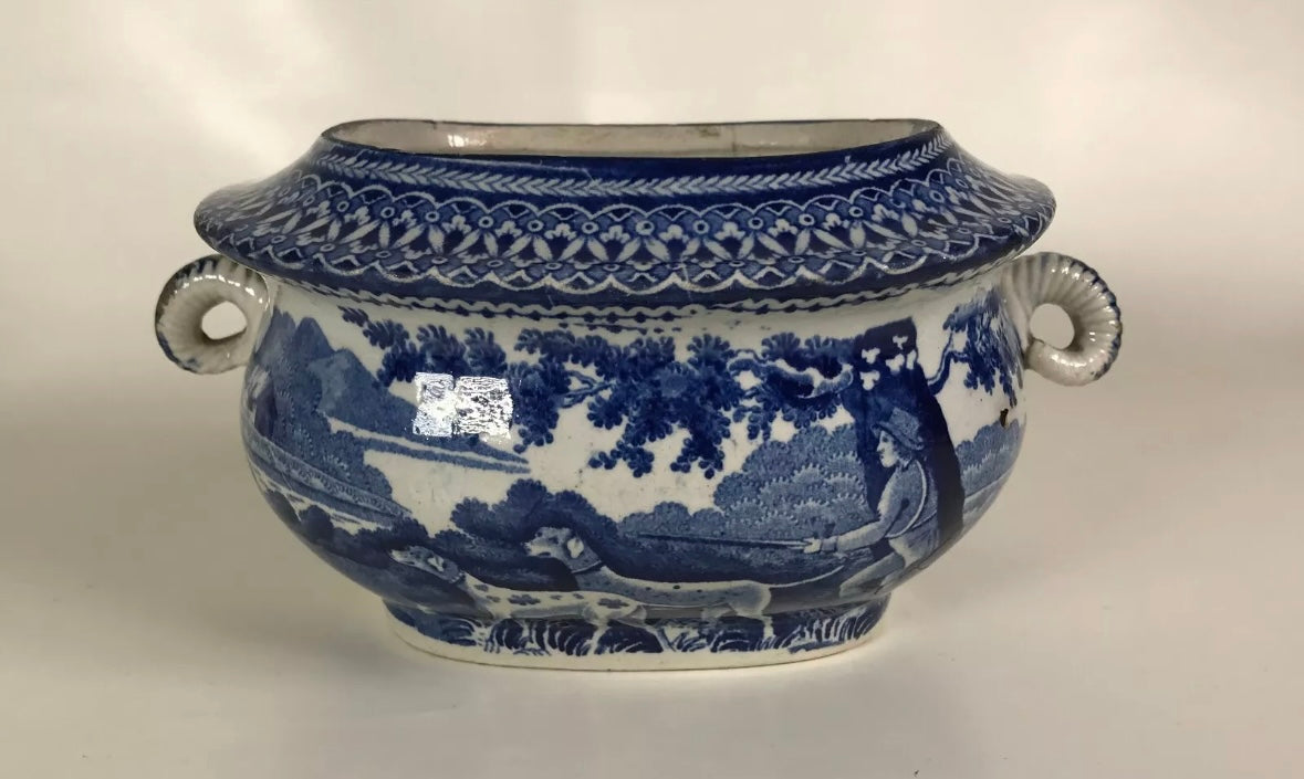 Early 1800s Staffordshire Sugar Bowl with Hunt Scene